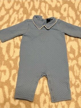 Janie and Jack 0-3m Classic Blue Quilted Baby One-Piece with Piped Collar